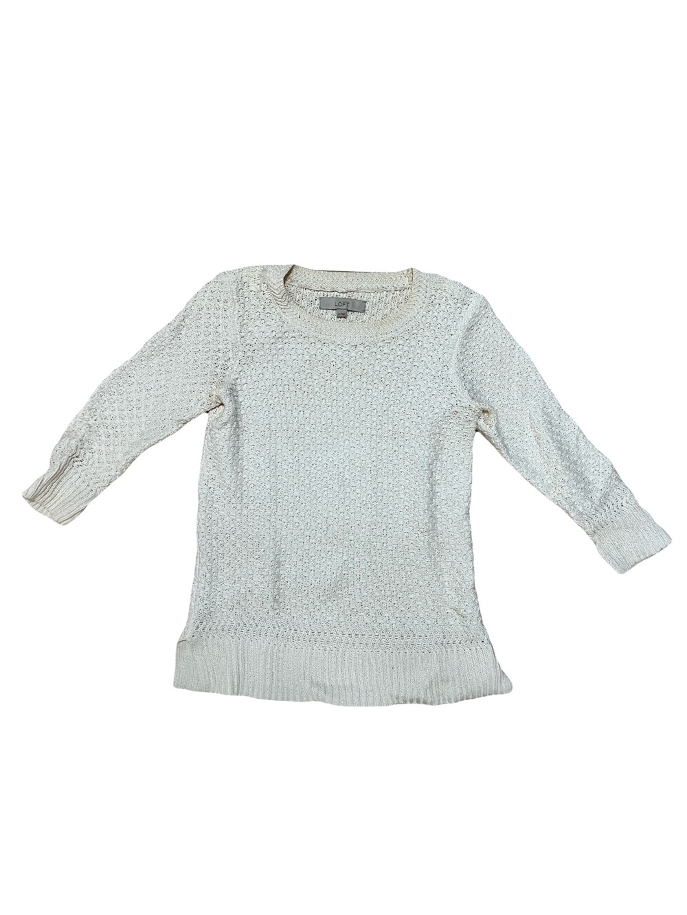 LOFT White Open Knit Pullover Sweater
